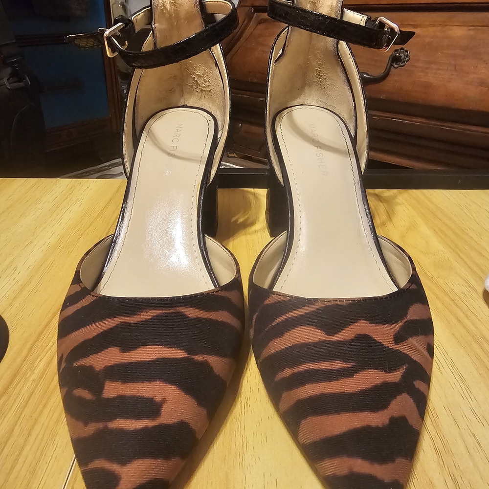 SOLD Marc Fisher Black and Brown Animal Print Heels
